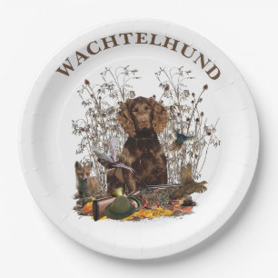 Wachtelhund Hunting Art , German Spaniel Paper Plate