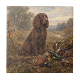 Wachtelhund Hunting Art , German Spaniel Tile
