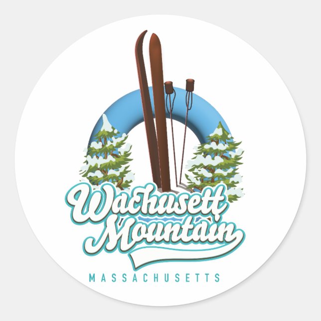 Wachusett Mountain Massachusetts ski logo Classic Round Sticker (Front)