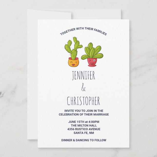 Wacky Cactus Couple Funny Wedding Invitation (Front)