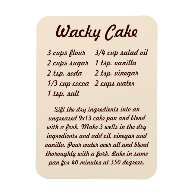 Wacky Cake Recipe Fridge Magnet (Vertical)