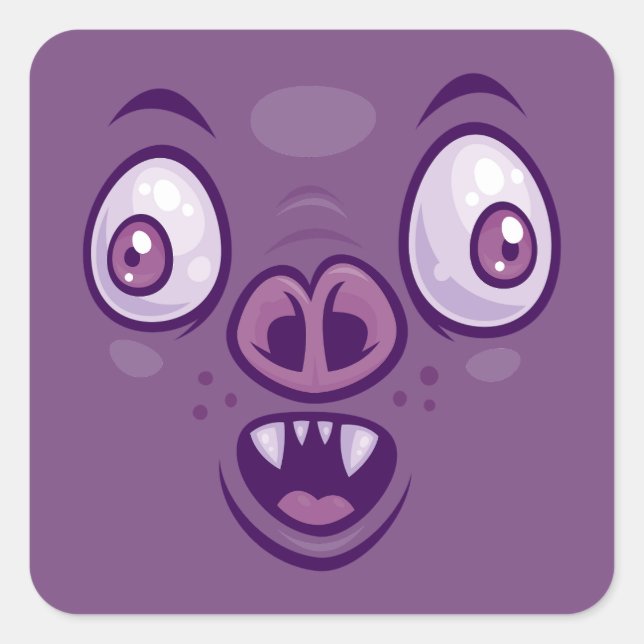 Wacky Cartoon Vampire Bat Face Square Sticker (Front)