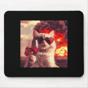 Wacky Cat Holding Wine Selfi With Fire Funny Sungl Mouse Pad