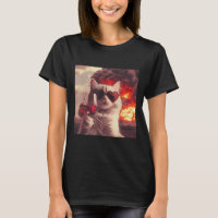 Wacky Cat Holding Wine Selfi With Fire Funny Sungl