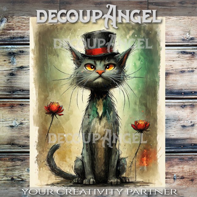 Wacky Cat in Hat #2 Decoupage Tissue Paper (Creator Uploaded)