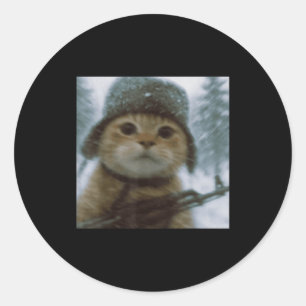 Wacky Cat Snow Kitten Soldier Selfie With Gun Meme Classic Round Sticker