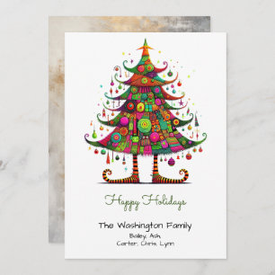Wacky Christmas Tree Illustration Happy Holiday Card