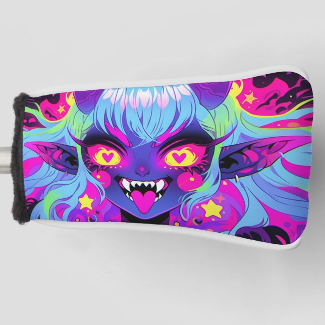 Wacky Demon Elf Anime Girl Tongue Out Golf Head Cover (Front)