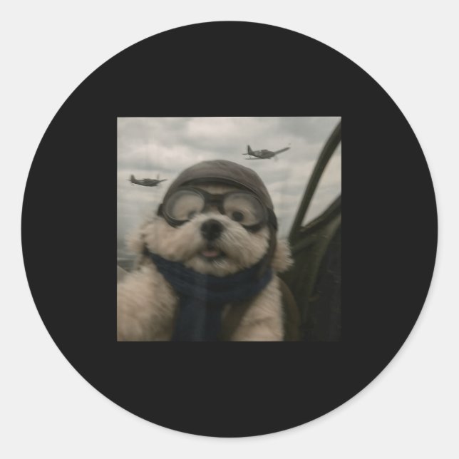 Wacky Dog Funny Dog Selfie Lot Jet Fighter Airplan Classic Round Sticker (Front)