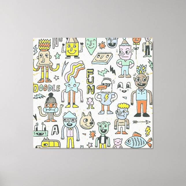 Wacky Doodles: Vintage Character Set Canvas Print (Front)