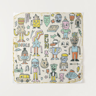 Wacky Doodles: Vintage Character Set Tapestry