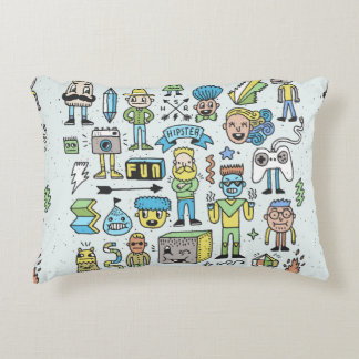 Wacky hipsters doodle set 2. Colourful vintage han Decorative Cushion