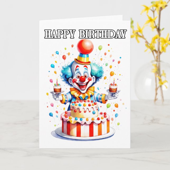 Wacky Little Birthday Party Clown Card (Yellow Flower)