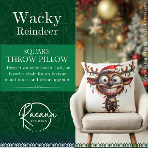 Wacky Reindeer Square Throw Pillow