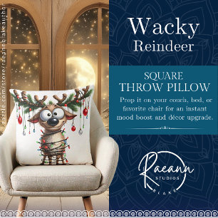 Wacky Reindeer Square Throw Pillow