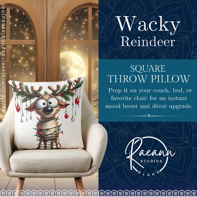 Wacky Reindeer Square Throw Pillow (Creator Uploaded)
