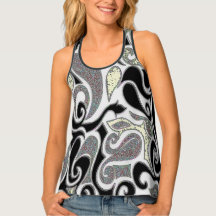 Wacky Retro Swirl Watercolor Doodle Black & White