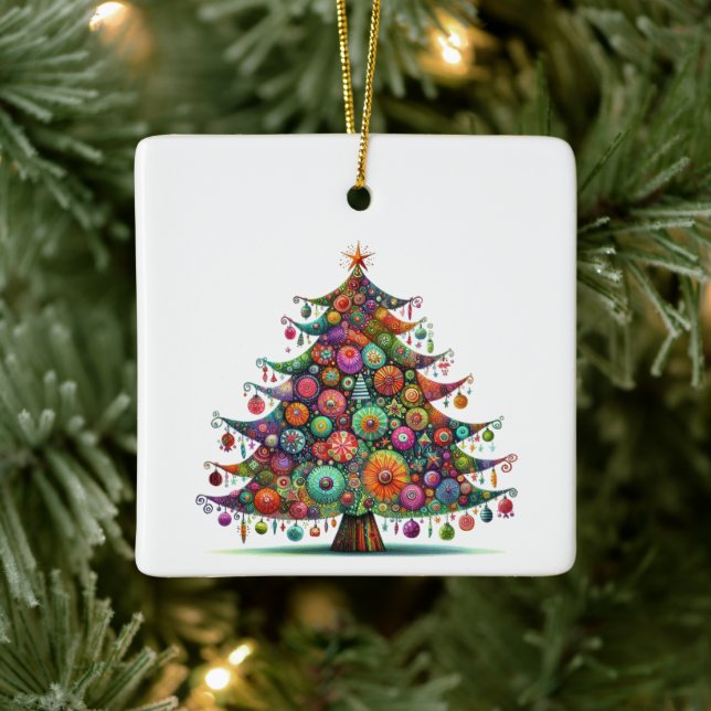 Wacky Whimsical Christmas Tree, Bright Colours Ceramic Ornament (Tree)