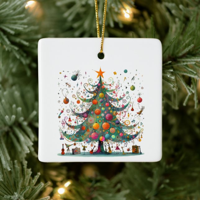 Wacky Whimsical Christmas Tree, Bright Colours Ceramic Ornament (Tree)