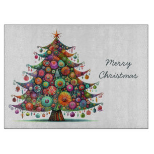 Wacky Whimsical Christmas Tree, Bright Colours, Cutting Board