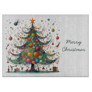 Wacky Whimsical Christmas Tree, Bright Colours, Cutting Board