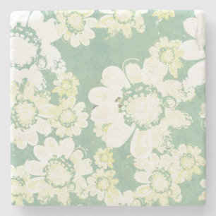 Wacky White Floral Surprise with sea-green Stone Coaster
