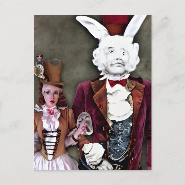 Wacky Wierd Steampunk Alice and Rabbit Postcard (Front)