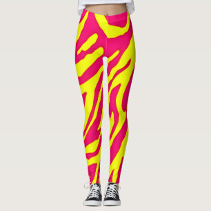 Wacky Zebra Stripes Pink & Yellow Pattern Leggings