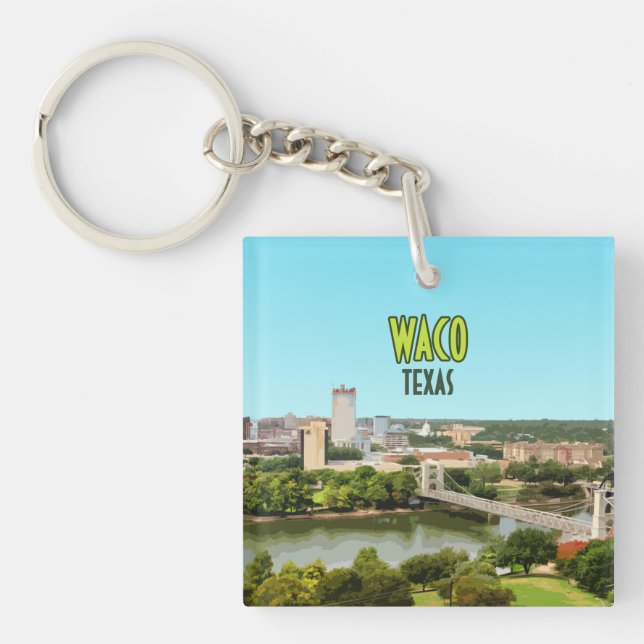 Waco Texas Brazos River Downtown Vintage Key Ring (Front)