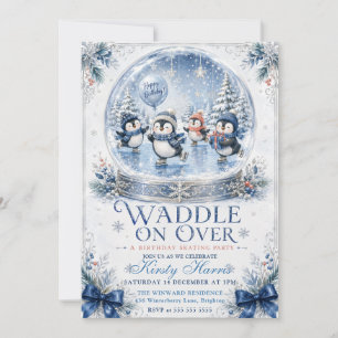 Waddle On Over Skating Winter Birthday Invitation