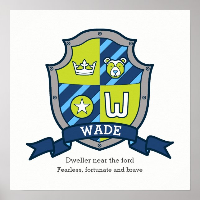 Wade boys name meaning bear letter W green crest Poster (Front)