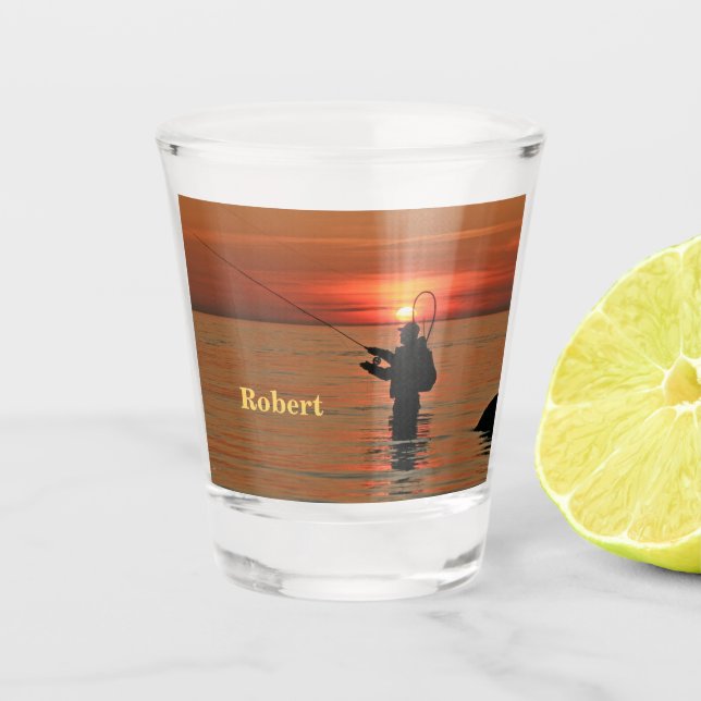 Wade Fishing At Sunset Personalised Shot Glass (Front)