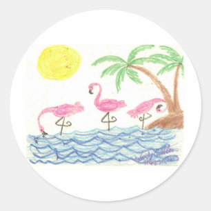 Wading Flamingos Classic Round Sticker