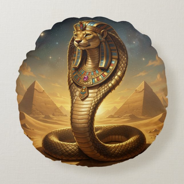 Wadjet – Egyptian Cobra Goddess Round Cushion (Front)