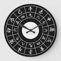 Wadokei Japanese Clock Black Face White Kanji