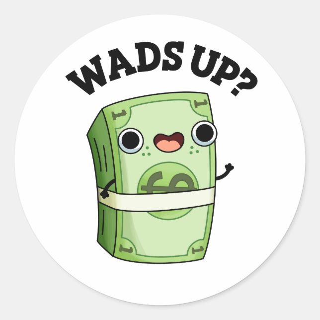 Wads Up Funny Money Pun  Classic Round Sticker (Front)