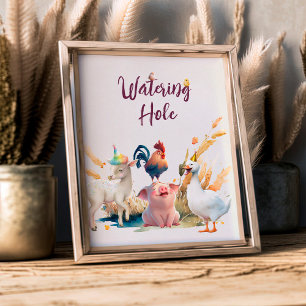 Waering Hole Farm Animals Birthday Party Poster