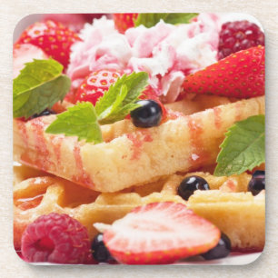 Waffle cake with fresh berry fruit coaster