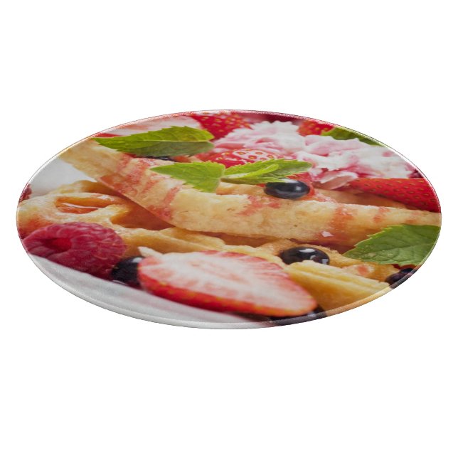 Waffle cake with fresh berry fruit cutting board (Corner)