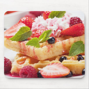 Waffle cake with fresh berry fruit mouse pad