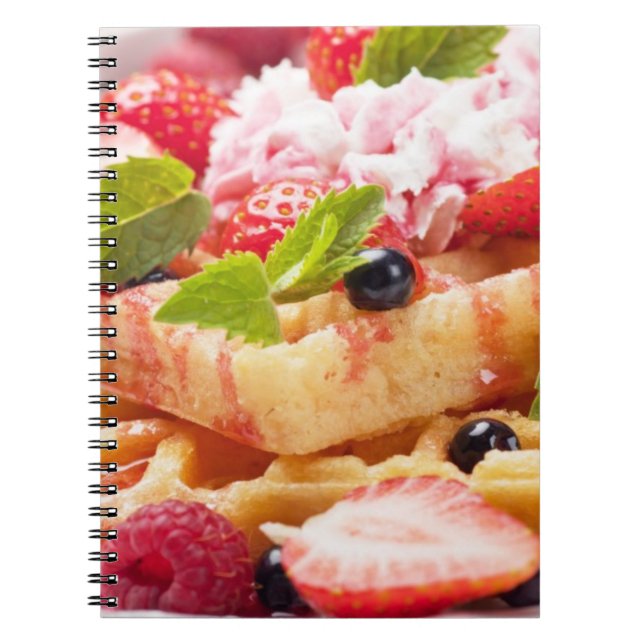 Waffle cake with fresh berry fruit spiral notebook (Front)