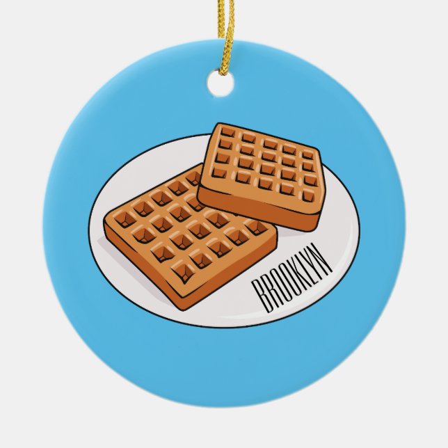 Waffle cartoon illustration  ceramic tree decoration (Front)