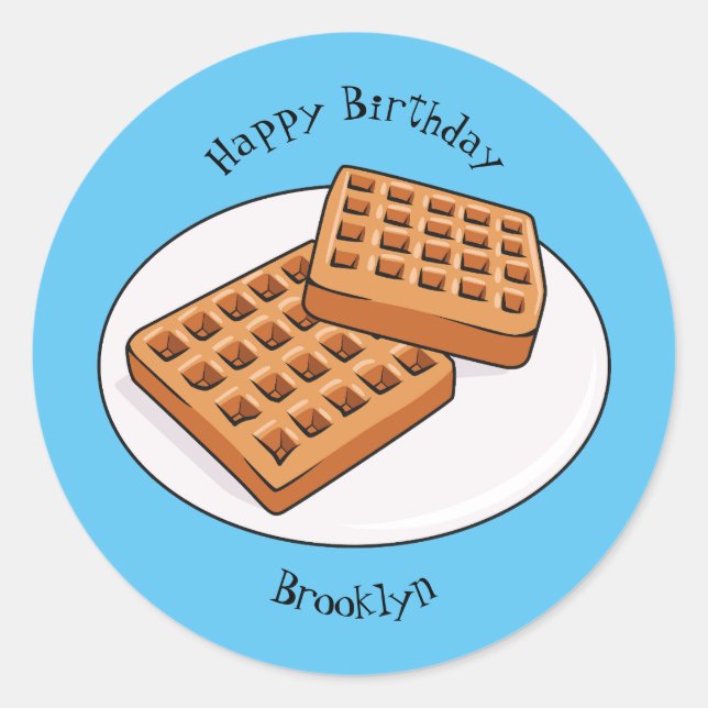 Waffle cartoon illustration  classic round sticker (Front)
