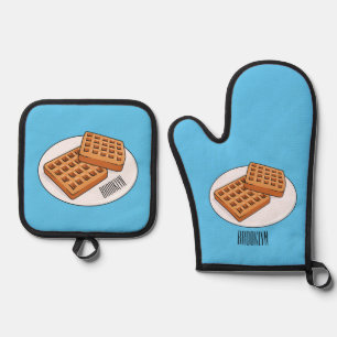 Waffle cartoon illustration oven mitt & pot holder set