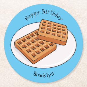 Waffle cartoon illustration  round paper coaster