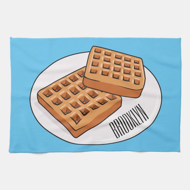 Waffle cartoon illustration  tea towel (Horizontal)