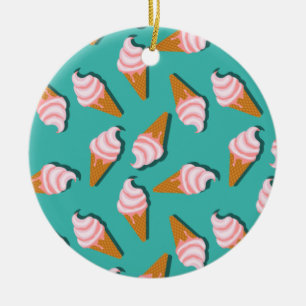 Waffle cones ice cream and frozen yogurt pattern ceramic tree decoration