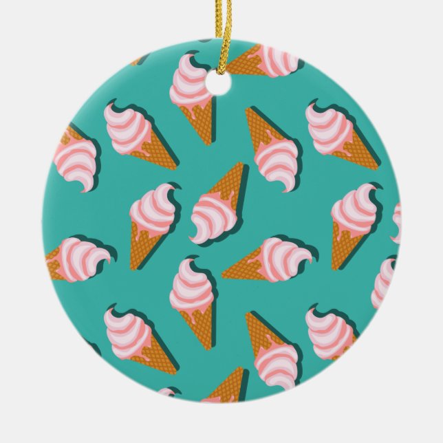 Waffle cones ice cream and frozen yogurt pattern ceramic tree decoration (Front)