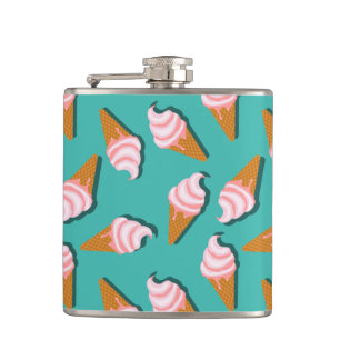 Waffle cones ice cream and frozen yogurt pattern hip flask