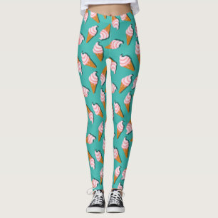 Waffle cones ice cream and frozen yogurt pattern leggings